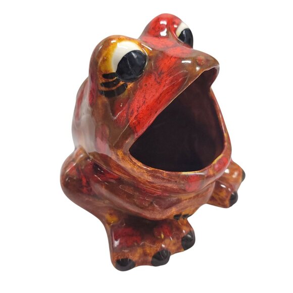 Vtg Ceramic Frog Sponge Holder Hand-painted 1970s Big Mouth Splatter Red Brown - Picture 14 of 15